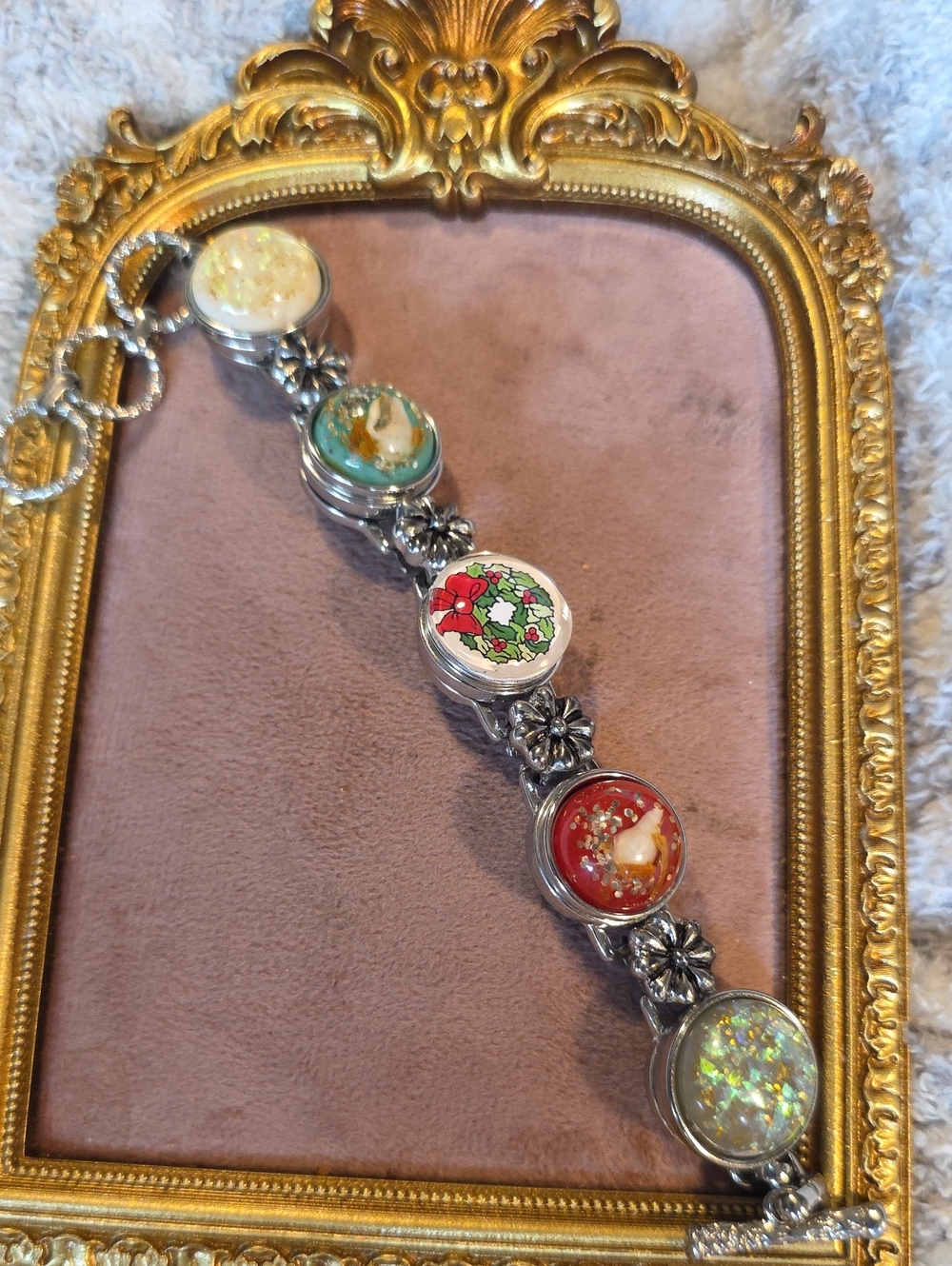 Vintage Holiday Ginger Snaps Interchangeable Charm Bracelet W 5 Snaps